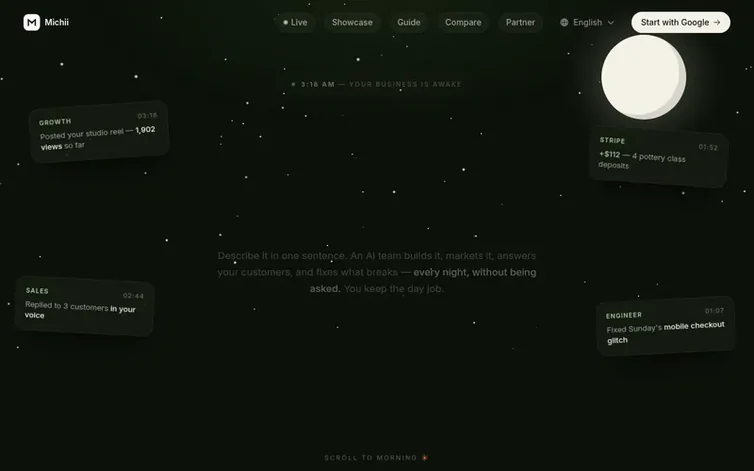 Screenshot of the Michii homepage