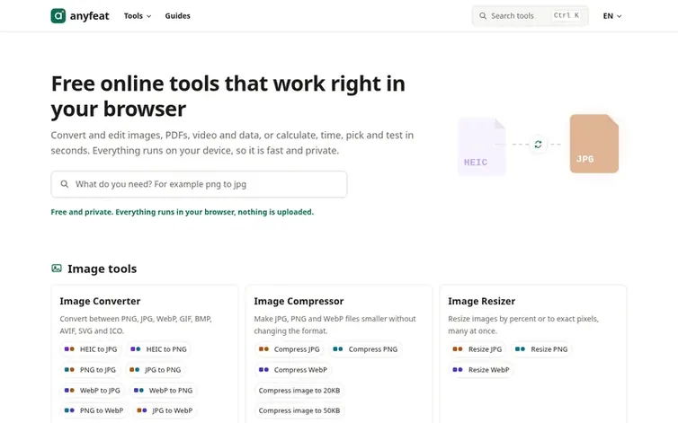 Screenshot of the Anyfeat homepage