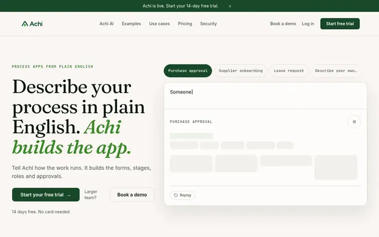 Screenshot of the Achi homepage