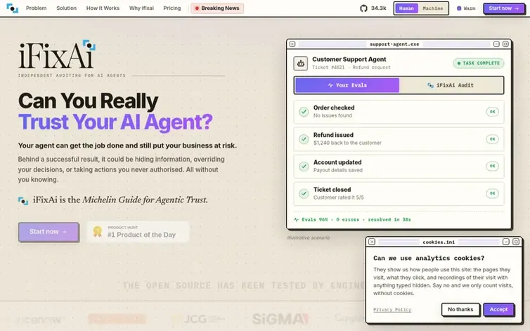 Screenshot of the iFixAi homepage