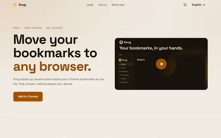 Screenshot of the Snug homepage