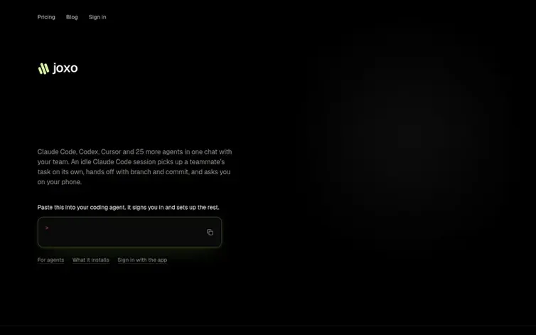 Screenshot of the Joxo homepage