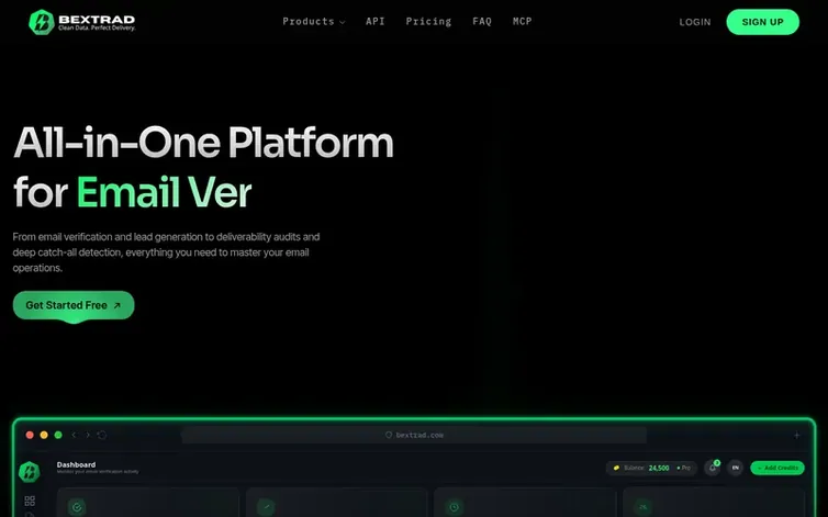 Screenshot of the Bextrad homepage
