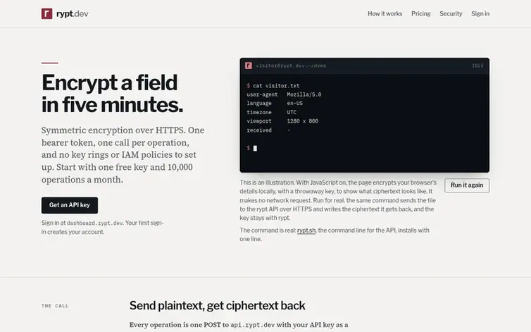 Screenshot of the rypt.dev homepage
