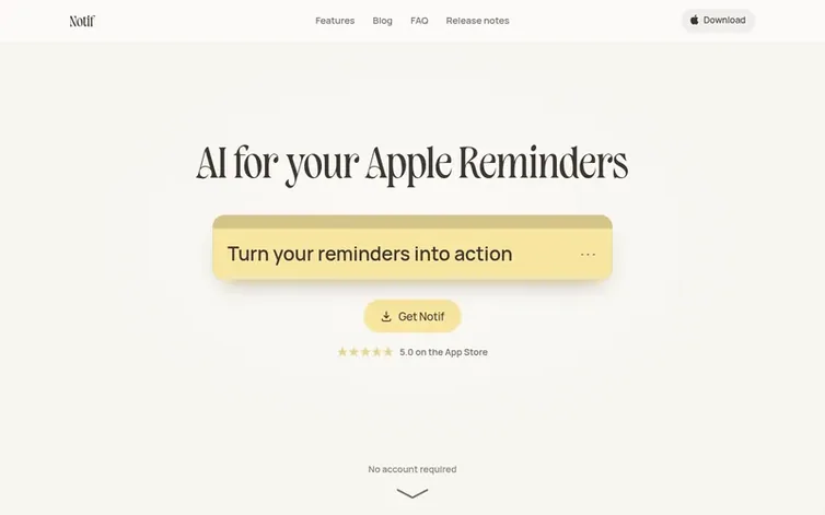 Screenshot of the Notif homepage