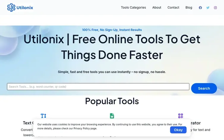 Screenshot of the Utilonix homepage