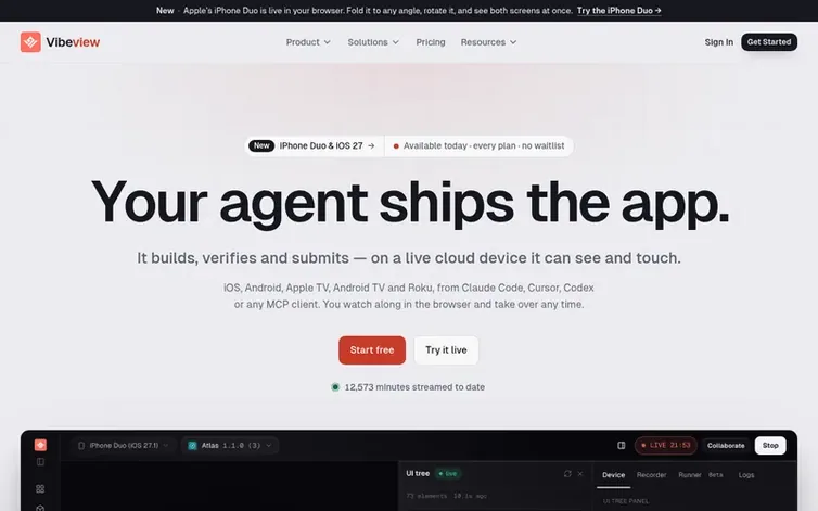 Screenshot of the VibeView homepage