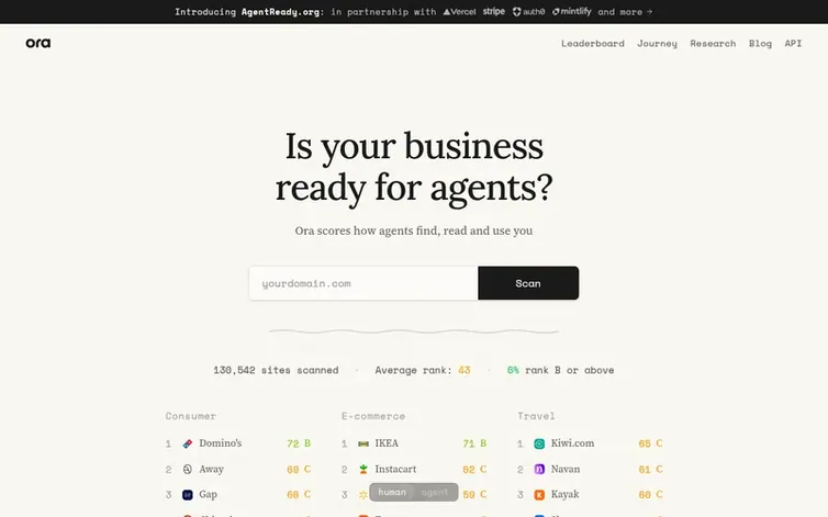 Screenshot of the Ora homepage