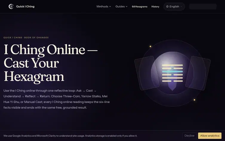 Screenshot of the Quick I Ching homepage