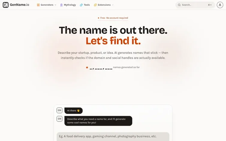 Screenshot of the GenName.io homepage