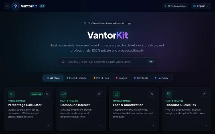 Screenshot of the VantorKit homepage