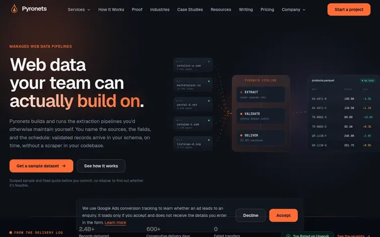 Screenshot of the Pyronets homepage