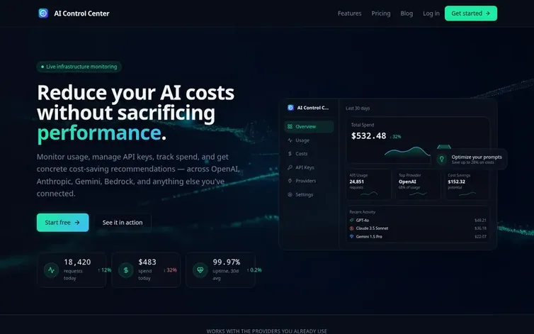 Screenshot of the AI Control Center homepage