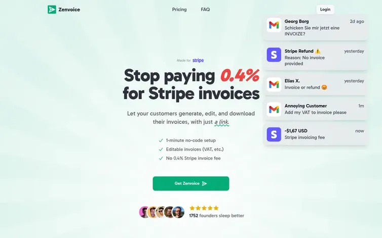 Screenshot of the ZenVoice homepage