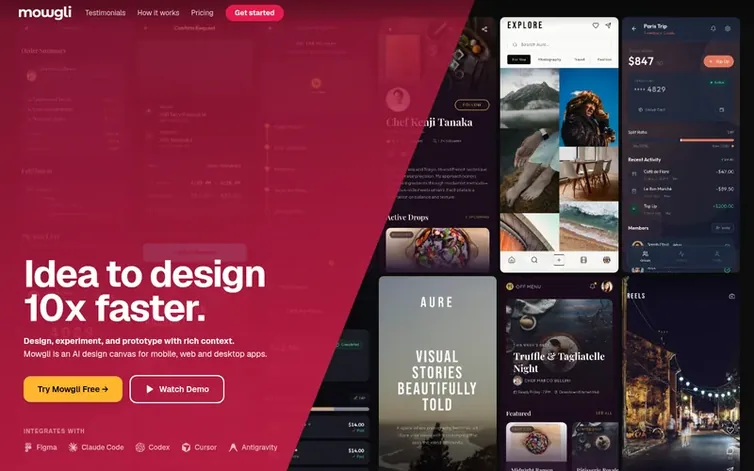 Screenshot of the Mowgli homepage