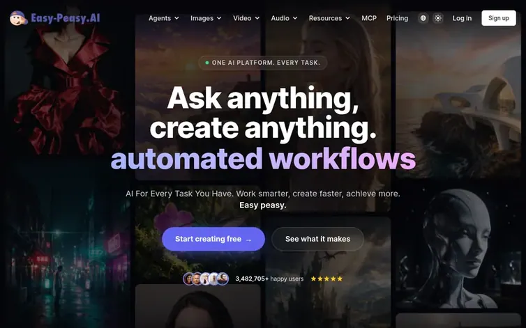 Screenshot of the Easy-Peasy.AI homepage