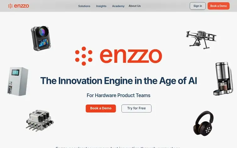 Screenshot of the Enzzo AI homepage