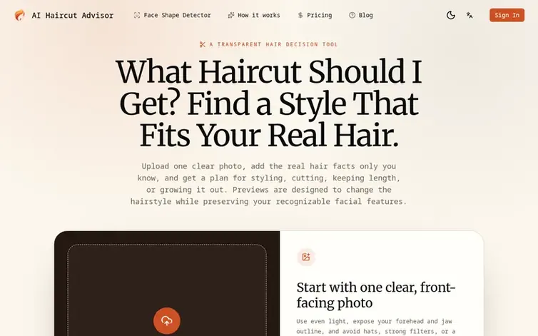 Screenshot of the AI Haircut Advisor homepage