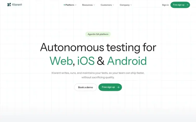 Screenshot of the Klarent homepage