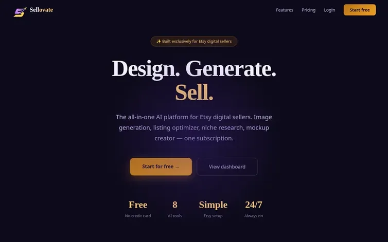 Screenshot of the Sellovate homepage