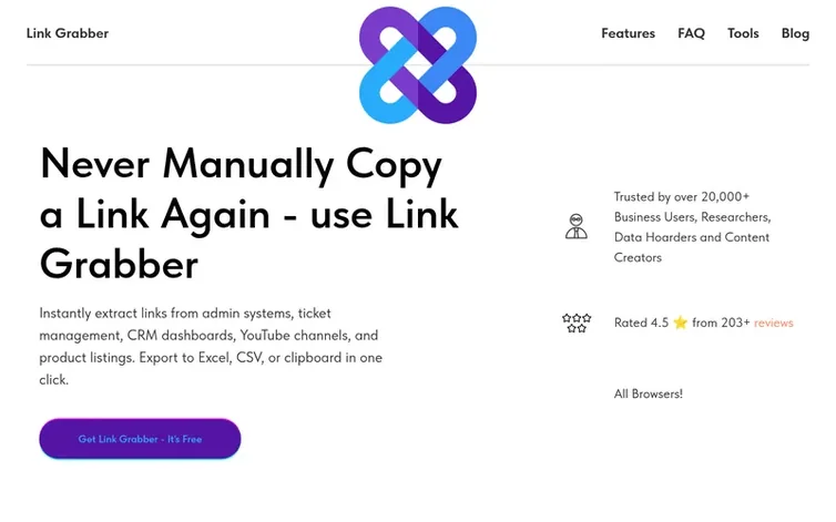 Screenshot of the Link Grabber homepage