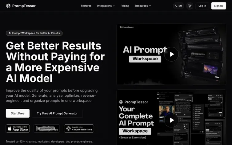 Screenshot of the PrompTessor homepage