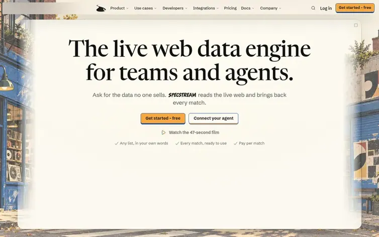 Screenshot of the SpecStream homepage