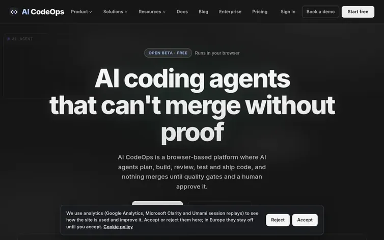 Screenshot of the AI CodeOps homepage