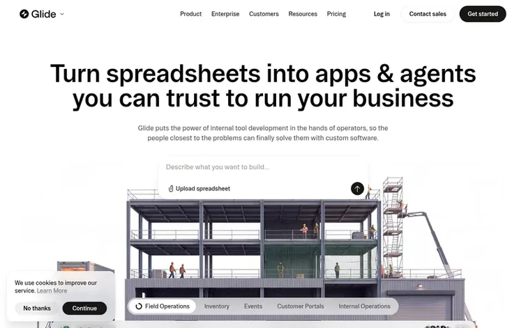 Screenshot of the Glide homepage