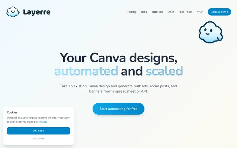 Screenshot of the Layerre homepage