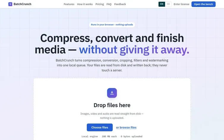 Screenshot of the BatchCrunch homepage
