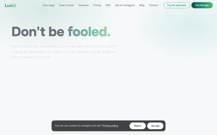 Screenshot of the Lucid homepage