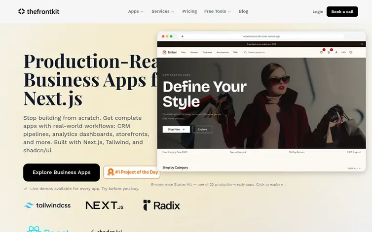 Screenshot of the thefrontkit homepage