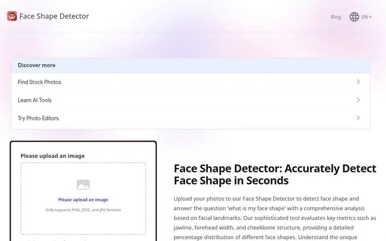 Screenshot of the Face Shape Detector homepage