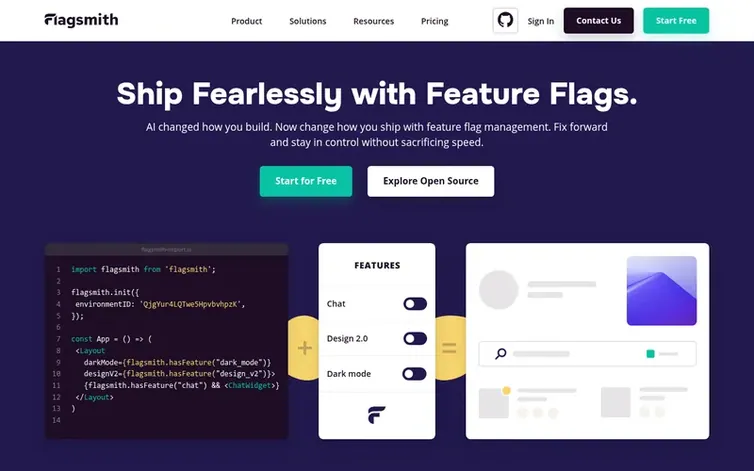 Screenshot of the Flagsmith homepage