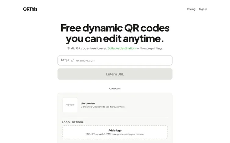 Screenshot of the QRThis homepage