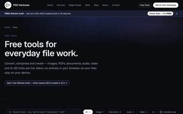 Screenshot of the PKD Ventures homepage