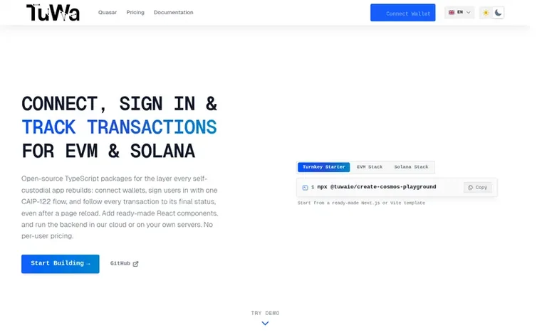 Screenshot of the TUWA homepage