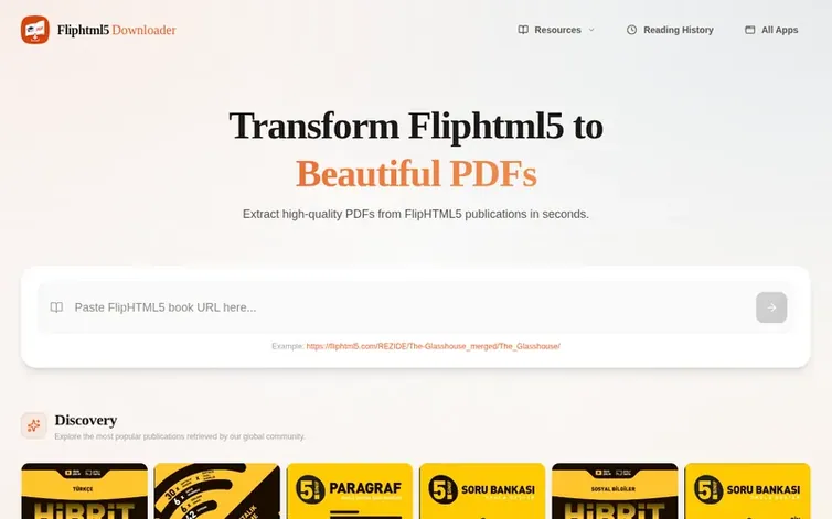 Screenshot of the FlipHTML5 Downloader homepage