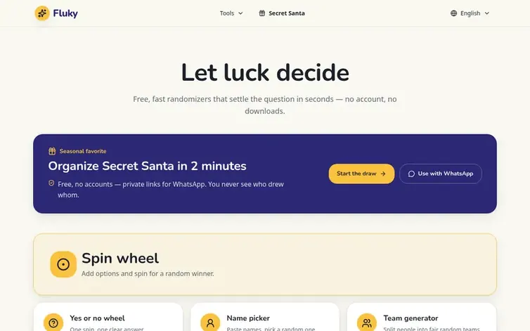 Screenshot of the Fluky homepage