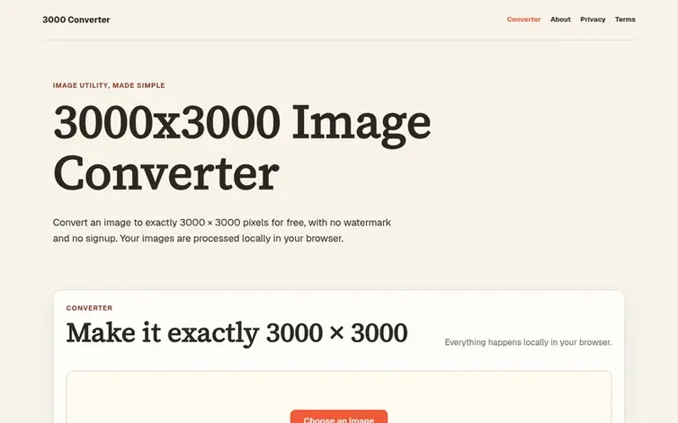 Screenshot of the 3000 Converter homepage