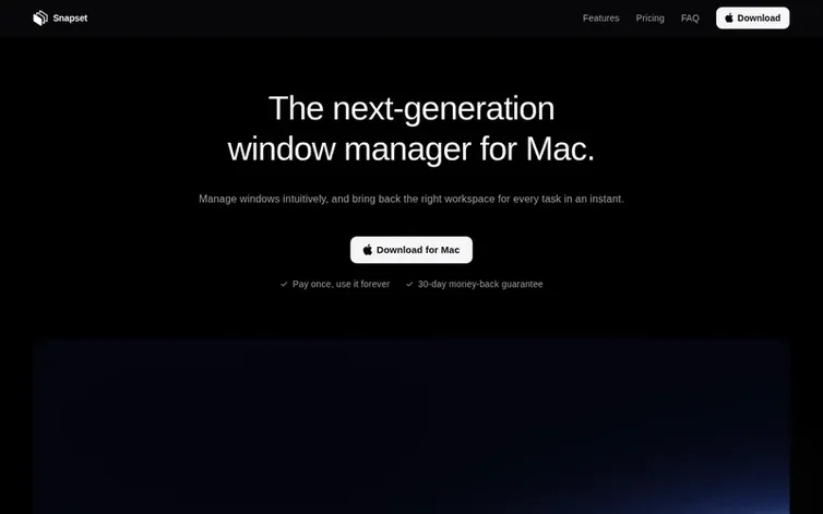 Screenshot of the Snapset homepage
