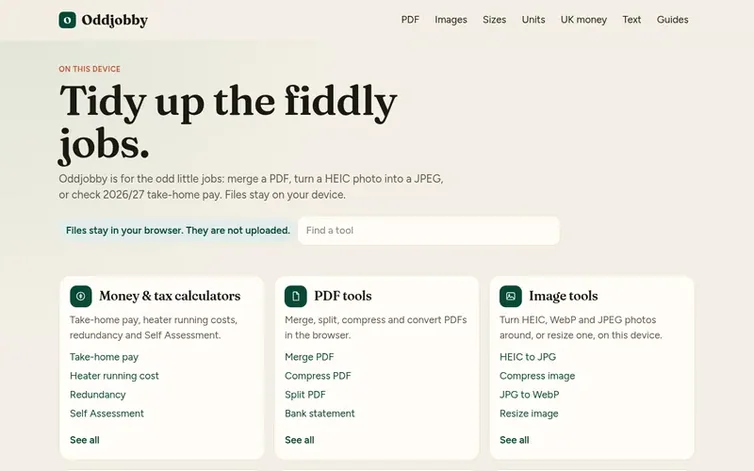 Screenshot of the Oddjobby homepage