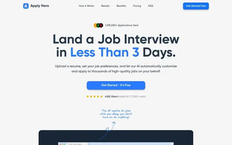 Screenshot of the Apply Hero homepage