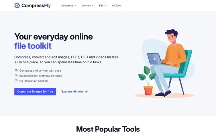Screenshot of the CompressFly homepage