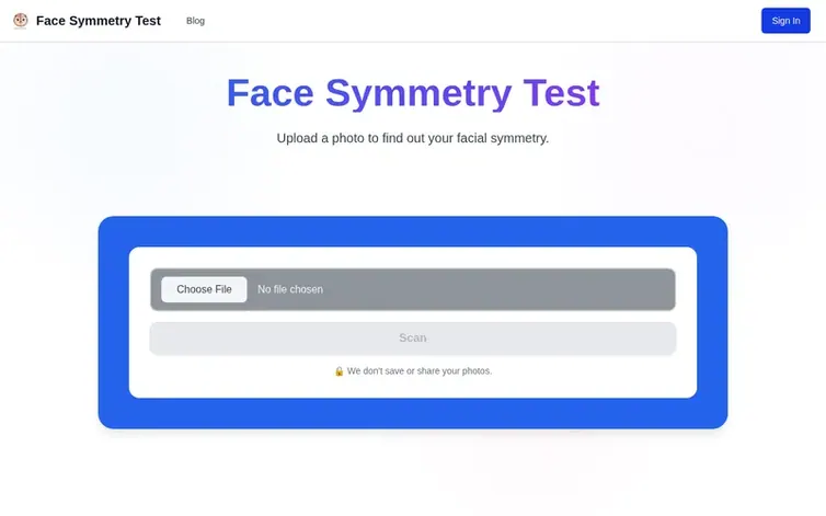 Screenshot of the Face Symmetry Test homepage
