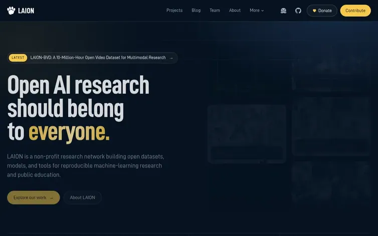 Screenshot of the LAION homepage