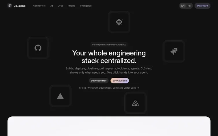Screenshot of the CoIsland homepage