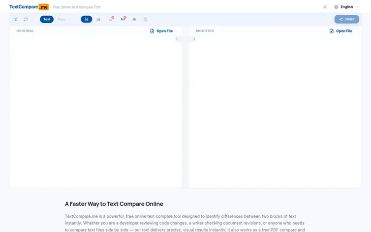 Screenshot of the TextCompare.me homepage