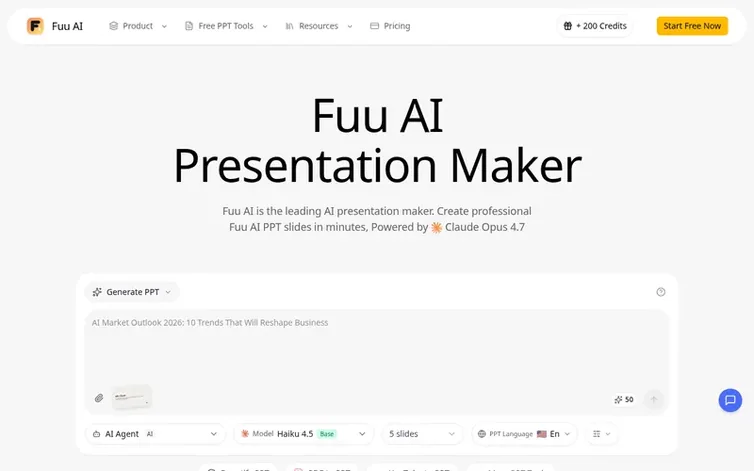 Screenshot of the Fuu AI homepage